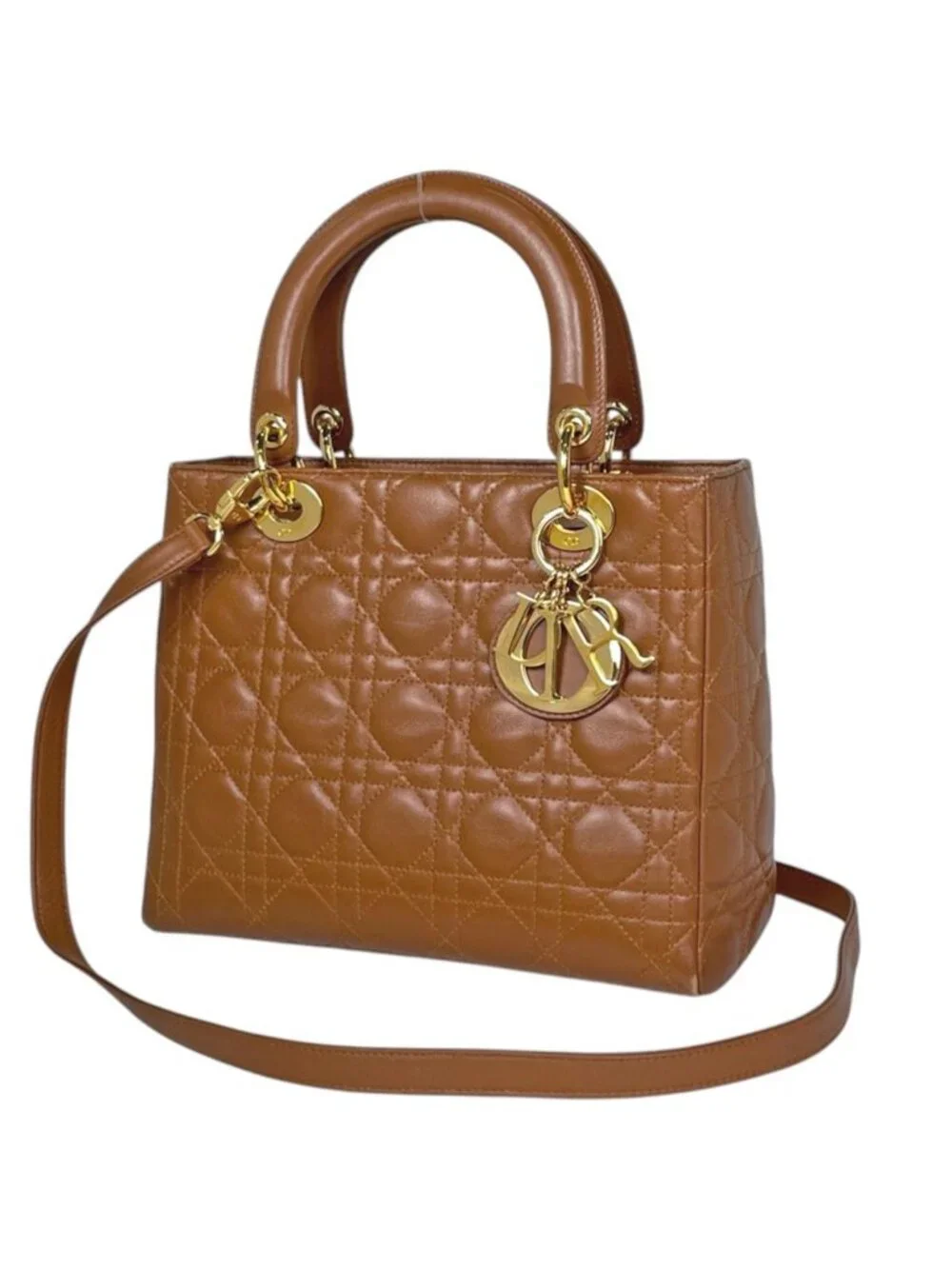 Dior Handbag Lady Cannage 2-Way Leather Brown